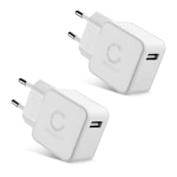 2x Port USB Charger EU plug 5V 1A 5W Fast Smart Charging Mains Wall USB Adapter Outlet Socket 100V-240V for Mobile Phone, Tablet, Speakers, Powerbank - White