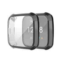 subtel Protective Case & Screen Protector for FitBit Versa Lite 9H Tempered Glass GPS Smart Watch Cover Smartwatch Bumper Case Frame - Black