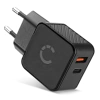 CELLONIC USB og USB C lader Dobbel USB til veggkontakt Strømadapter 20W PD Hurtiglading 2-port til iPhone, Samsung, iPad, Huawei, Switch, PSP, telefon, nettbrett - Svart