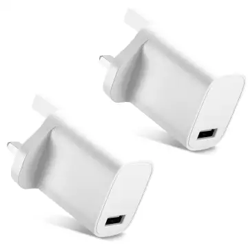 2x 15W Port USB Charger UK-Plug 5V 3A Fast Smart Charging Mains Wall USB Adapter Outlet Socket 100V-240V for Mobile Phone, Tablet, Speakers, Powerbank - White