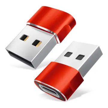 2 x USB-C - USB-A adapteri. USB-C naaras - USB-A uros sovitin lataukseen ja tiedonsiirtoon tablettiin, läppäriin ynm. - punainen