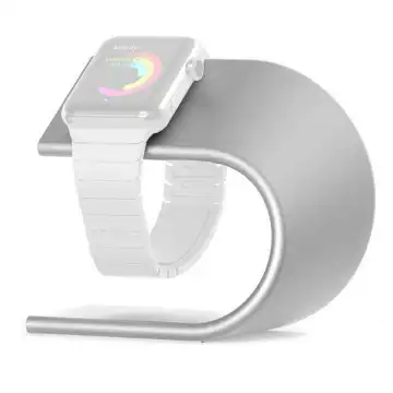 subtel® iWatch Charging Stand for Apple Watch SE / 7 / 6 / 5 / 4 / 3 / 2 / 1 38mm / 40mm / 42mm / 44mm - Aluminum Smartwatch Strap Holder - Silver