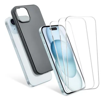 CELLONIC® iPhone 15 Hoesje & 3x Schermbeschermer Set - 6.1" Telefoon Rugdekking & Beschermende Display Beschermer 0.33mm Ultra Dun 9H Gehard Glas - Zwart