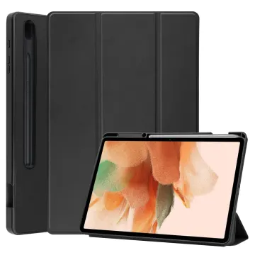 Book Tablet Case with Stand for Samsung Galaxy Tab S7 FE SM-T730, SM-T735, SM-T736 Synthetic Leather Protective Folding Flip Folio Wallet Tri Fold Bookcase Cover Sleeve - Black