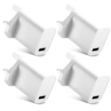 4X 5W Port USB Charger UK-Plug 5V 1A 5W Fast Smart Charging Mains Wall USB Adapter Outlet Socket 100V-240V for Mobile Phone, Tablet, Speakers, Powerbank - White