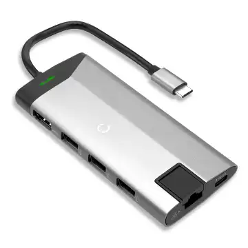 Multi HUB USB-C con 8 porte: 1x HDMI 4K@60Hz, 1x USB-C, 3x USB-A (3.0) 1x Ethernet, 1x scheda Micro SD, 1X scheda SD Adattatore con connettore maschio USB Tipo C, 8-in-1 estensioni velocità e alta definizione