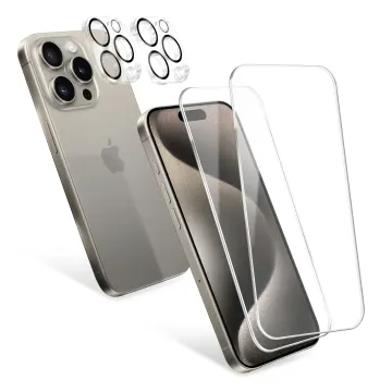 2x2 Vetri di protezioni per Apple iPhone 15 Pro max, 9H 0,33 mm, colla completa, protezione dello schermo e della fotocamera, materiale in vetro temperato 'screen protector' del display Apple, 'case-freindly'