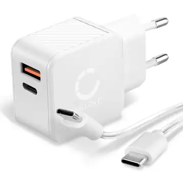 CELLONIC Caricatore USB C 20W con cavo di ricarica di tipo C da 1 m, caricatore a 2 porte USB Fast Charger per iPhone 15, Samsung 23, Huawei, Xiaomi, smartphone, tablet, altoparlanti, cuffie e molto altro