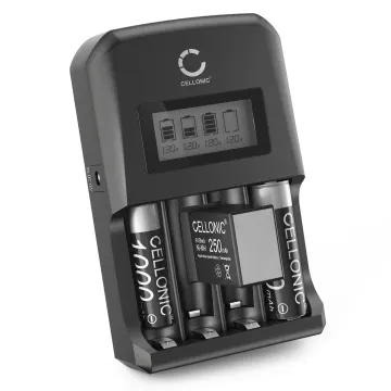 CELLONIC® Caricabatteria digitale per pile AA & AAA e pile 9V, ricarica rapidamente e in sicurezza le batterie ricaricabili stilo e ministilo, litio nimh e, LR03 LR6