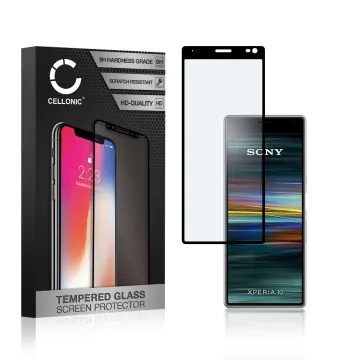 Panssarilasi puhelimeen Sony Xperia 10 - 3D Full Cover, 9H, 0,33mm, Edge Glue, Musta, CELLONIC
