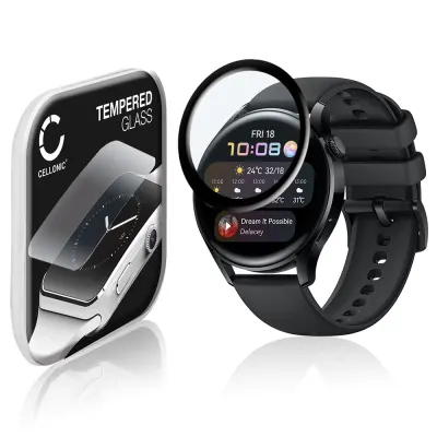 CELLONIC Screen Protector for Huawei Watch 3 - 46mm Fitness Tracker Smart Watch Face Protector - 3D Full Cover 0,33mm Full Glue 9H Tempered Glass Display Cover Crystal Clear