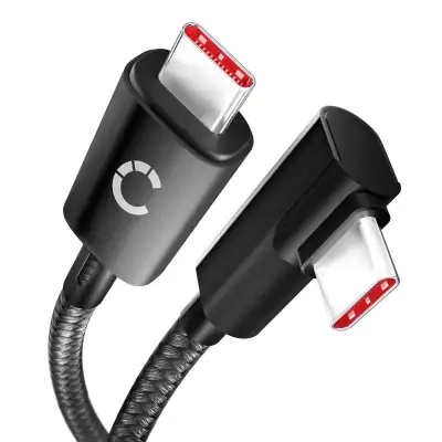 Cavo da USB C a USB C 100W (PD) Cavo a L ad angolo retto di 1 m in nylon per ricarica dati USB 3.1 10 Gbps 8K per telefono cellulare, tablet, smartwatch, GPS, altoparlante e altro ancora