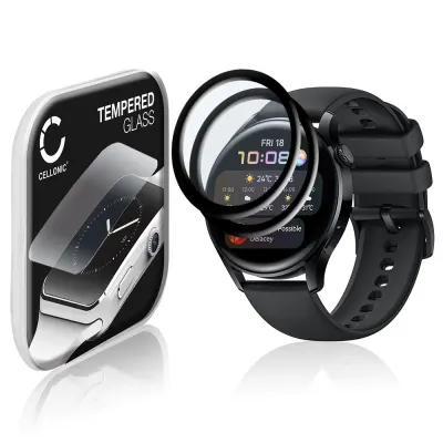 2x CELLONIC Screen Protector for Huawei Watch 3 - 46mm Fitness Tracker Smart Watch Face Protector - 3D Full Cover 0,33mm Full Glue 9H Tempered Glass Display Cover Crystal Clear