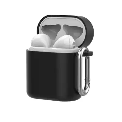 Custodia, colore nero, per Huawei Freebuds 2, Honor Flypods pro guscio protettivo per auricolari, case anti-graffi, cover antiurti con utile moschettone per agganciarlo a borsa, zaino, marsupio