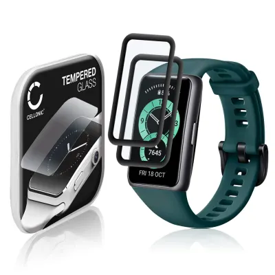 2x CELLONIC Screen Protector for Huawei Band 6 Fitness Tracker Smart Watch Face Protector - 3D Full Cover 0,33mm Full Glue 9H Tempered Glass Display Cover Black