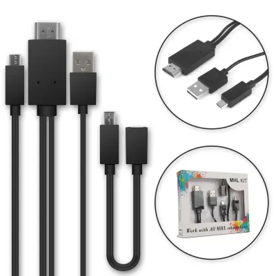 MHL-adapter micro-USB naar HDMI Kabel voor smartphone en tablet + 11-pins adapter