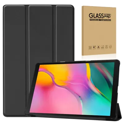 Book Tablet Case with Stand for Samsung Galaxy Tab A 10.1 2019 (SM-T510 / SM-T515) Synthetic Leather Protective Folding Flip Folio Wallet Tri Fold Bookcase Cover Sleeve - Black