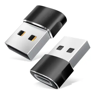 2x USBC USB Adapter - Verloopstuk van USB-C (female) naar USB-A (male) met connector voor laden en snelle gegevensoverdracht voor iPhone, iPad, Galaxy, Huawei, telefoon, tablet en laptop - zwart