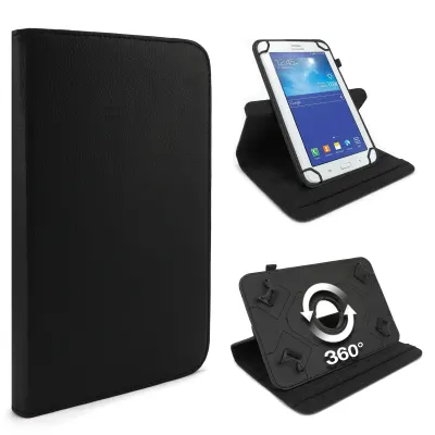 Custodia cover universale per tablet da 10", smart case ruota 360°, in Similpelle nero protezione antigraffi, antiscivolo & funzione stand, ottimale visuale dello schermo