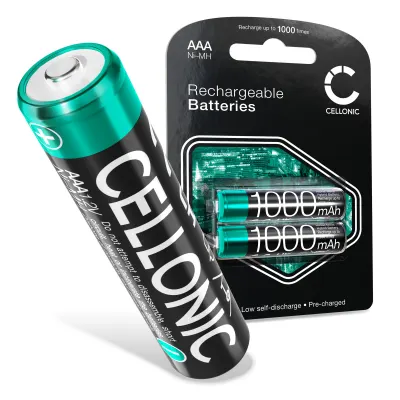 CELLONIC 2x AAA Batteries 1.2V 1000mAh NiMH Rechargeable AAA LR03 Batteries / R03 Batteries / Triple A Micro AAA Battery for Remote Controls, MP3, Baby Monitors, Phones