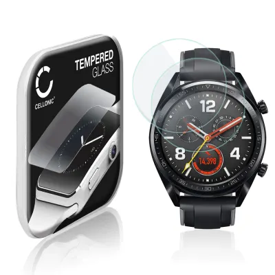 2x CELLONIC Screen Protector for Huawei Watch GT Fitness Tracker Smart Watch Face Protector - 2.5D 0,33mm Full Glue 9H Tempered Glass Display Cover Crystal Clear