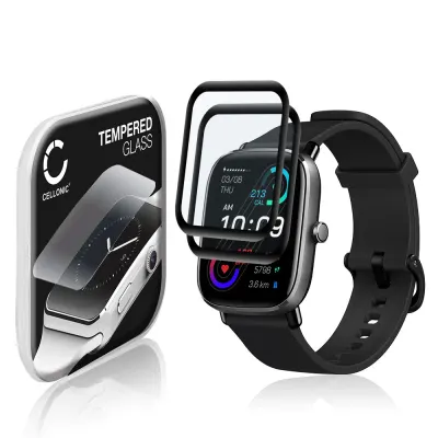 2x CELLONIC Screen Protector for Amazfit GTS 2 mini Fitness Tracker Smart Watch Face Protector - 3D Full Cover 0,33mm Full Glue 9H Tempered Glass Display Cover Black