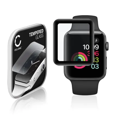 CELLONIC® Screen Protector for Apple Watch 1 / 2 / 3 - 42mm Fitness Tracker Smart Watch Face Protector - 3D Full Cover 0,30mm Full Glue 9H Tempered Glass Display Cover Black