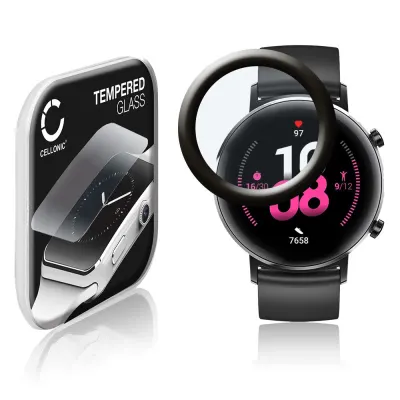 CELLONIC Screen Protector for Huawei Watch GT 2 (42mm) Fitness Tracker Smart Watch Face Protector - 3D Full Cover 0,33mm Full Glue 9H Tempered Glass Display Cover Crystal Clear
