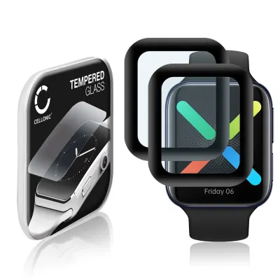 2x CELLONIC Screen Protector for Oppo Watch - 46mm Fitness Tracker Smart Watch Face Protector - 3D Full Cover 0,33mm Full Glue 9H Tempered Glass Display Cover Black