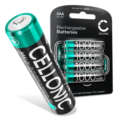 CELLONIC AAA Rechargeable Batteries 1.2v 1000mAh NiMH AAA R03 Batteries / LR03 Batteries / Triple A Micro AAA Battery 4 Pack - Pre-Charged, High Capacity and Long Life