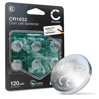 CELLONIC CR1632 Coin Cell Batteries (Lithium-Mangandioxid (Li / MnO2), 120mAh, 3V) for Car Key Fobs, LED Devices, Bike Computers - x6-Pack