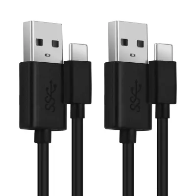 2x Cavo USB con connettore USB C Type C per fotocamera GoPro Hero 5, 6, 7, 8, 9, 10, 11, Max, Max 360, Fusion Filo lungo 1m ricarica 3A cavetto dati in piacevole PVC nero