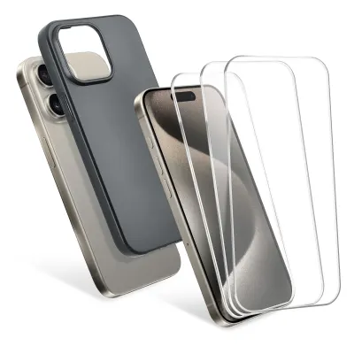 1x Guscio protettivo, cover CELLONIC per Apple iPhone 15 Pro Max & 3x vetri di protezione screen protector (2.5D 9H 0,33mm Full Glue)