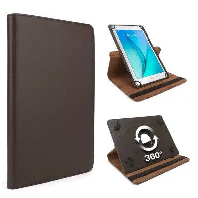 Custodia cover universale per tablet da 10", smart case ruota 360°, in Similpelle marrone protezione antigraffi, antiscivolo & funzione stand, ottimale visuale dello schermo