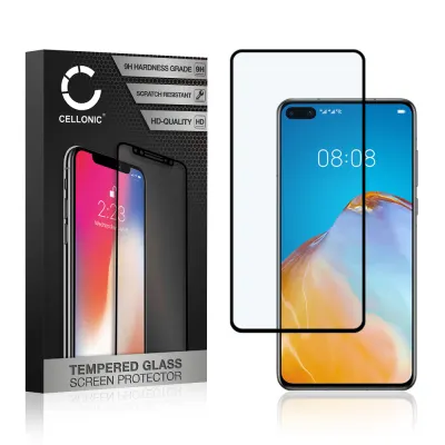 Panssarilasi puhelimeen Huawei P40 - 3D Case-friendly, 9H, 0,33mm, Full Glue, Musta, CELLONIC