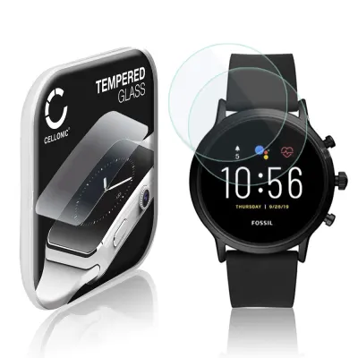 2x Vetrino protettivo 9H CELLONIC per Fossil 5. Generation, (2.5D Screen protector 0,33mm per smartwacht, braccialetto fitness Full Glue), colore Trasparente, pellicola salva-schermo di orologio smartwatch