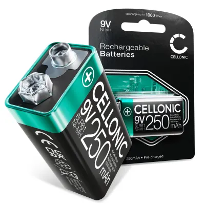 CELLONIC uppladdningsbart 9V batteri - 250mAh - förladdad och lång livslängd - 1x 9V / E-block / 6F22 / 6LR61 / AM-61 NiMH 1.2V för brandvarnare, trådlösa mikrofoner, leksaker eller fasta telefoner