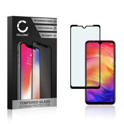 Panssarilasi puhelimeen Xiaomi Redmi Note 7 Pro - 3D Case-friendly, 9H, 0,33mm, Full Glue, Musta, CELLONIC