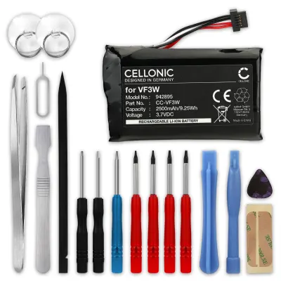 Battery for TomTom Rider 550, 500, 450, 420, 410, 400, 42, 40, VF3W (2500mAh, 3.7v) + Tool-kit 17pcs by CELLONIC