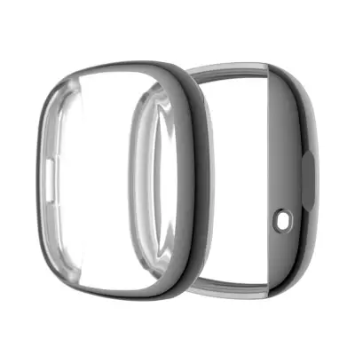 subtel Protective Case & Screen Protector for FitBit Versa 3 / Sense 9H Tempered Glass GPS Smart Watch Cover Smartwatch Bumper Case Frame - Grey