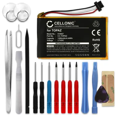 CELLONIC GPS Battery for Navigon 70 Easy, 70 Plus, 70 Premium, 70/71 + 17pc GPS Tool Kit Topaz TOPAZPCZF1045003501 1200mAh SatNav Sat Nav Battery Replacement