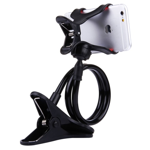 Smartphone holder clamp attachment with swan neck for table, bed etc.