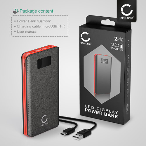 CELLONIC® USB Powerbank med 10000mAh og 2 USB Ports, 5V 2A + CELLONIC® USB Powerbank med 10000mAh og 2 USB Ports, 5V 2A +