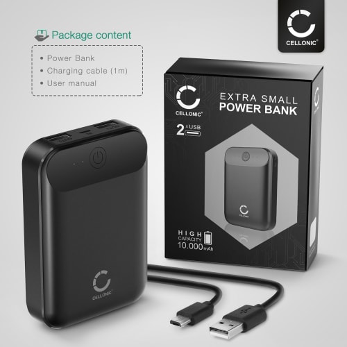 CELLONIC® USB Power Bank med 10000mAh och 2 USB Ports, 5V 2A bärbar Batteri, mobil USB Laddare, USB batteripack CELLONIC® USB Power Bank med 10000mAh och 2 USB Ports, 5V 2A bärbar Batteri, mobil USB Laddare, USB batteripack
