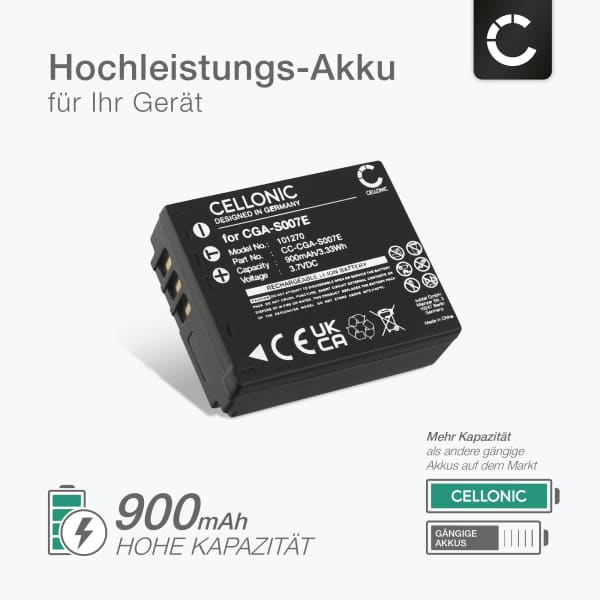 2x Akku Für Panasonic Kameras – 500 MAh, 3,6 V, Ersetzt CGR-S001 & Andere