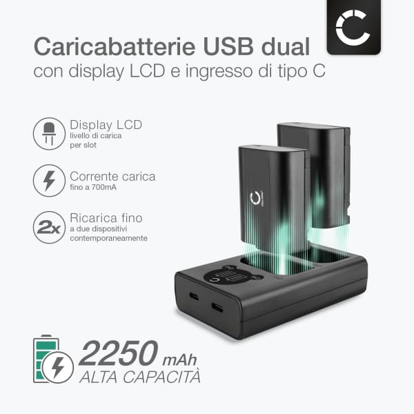 2x Batteria per Panasonic Lumix G9, GH5S, DC-S5, DC-S5K, DC-GH5 II, DMW-BLK22, DMW-BTC15 - DMW-BLK22 2250mAh + Caricabatteria doppio DMW-BTC15 Ricambio sostituzione scorta