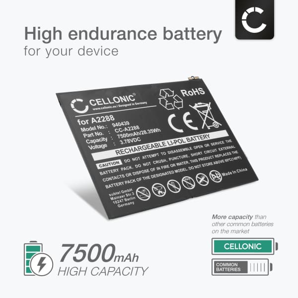 Akku tablettiin Apple iPad Air 4 (2020) - A2072, A2316, A2324, A2325 - 7500mAh, A2288 vaihtoakku