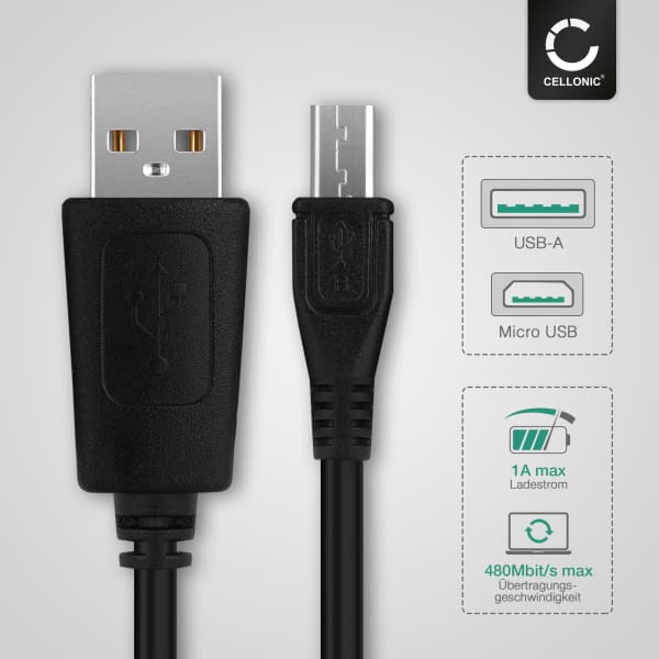 CELLONIC USB Kabel 1m Micro-USB – Kompatibel Mit HOMTOM HT20, ZOJI Z6/Z7, Ladekabel & Datenkabel