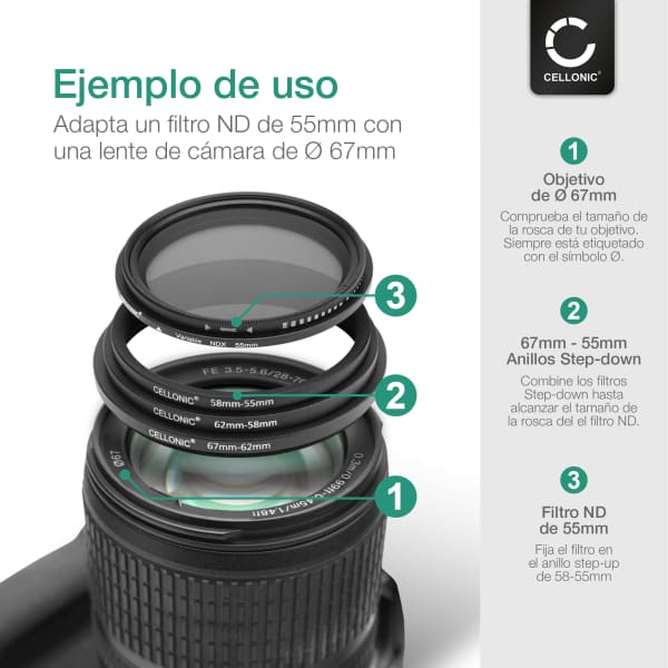 Anillo Adaptador Step Up Vhbw - De 55 Mm A 62 Mm, Metal Negro, Para Filtros De Cámara Y Objetivos