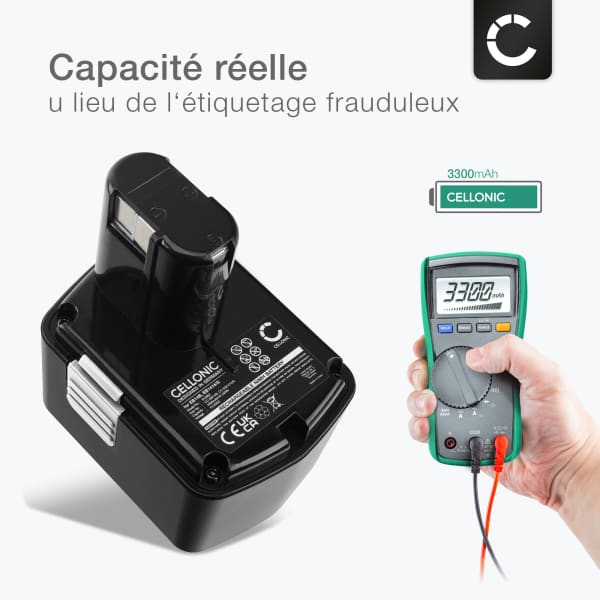 Batterie Ni-MH Compatible Avec Hitachi DS14DVF3 DS14DFL DS14DFLG DS14DFLPC DV14DMR DV14DV DV14DVA DV14DVKS DV14DL DV14DCL DV14DVL / 14,4V 3300mAh